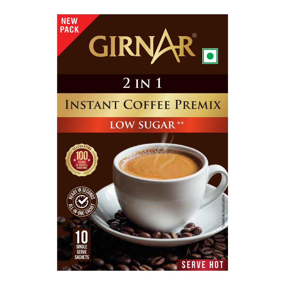 Girnar Instant Coffee 2 In 1 (10 Sachets - Low Sugar)