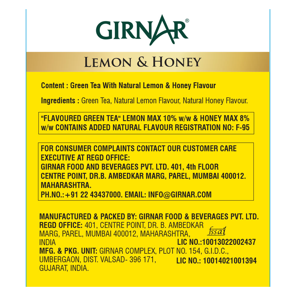 Girnar Green Tea Bags - Lemon & Honey
