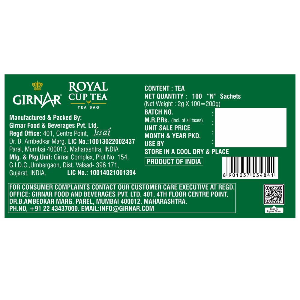 Girnar Black Tea Bags - Royal Cup Tea