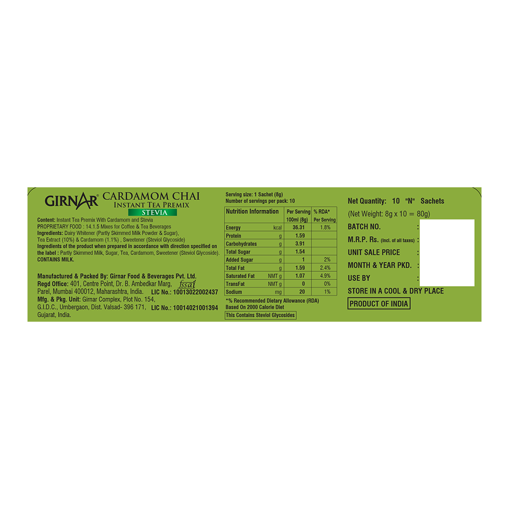 Girnar Instant Cardamom Chai Premix With Stevia