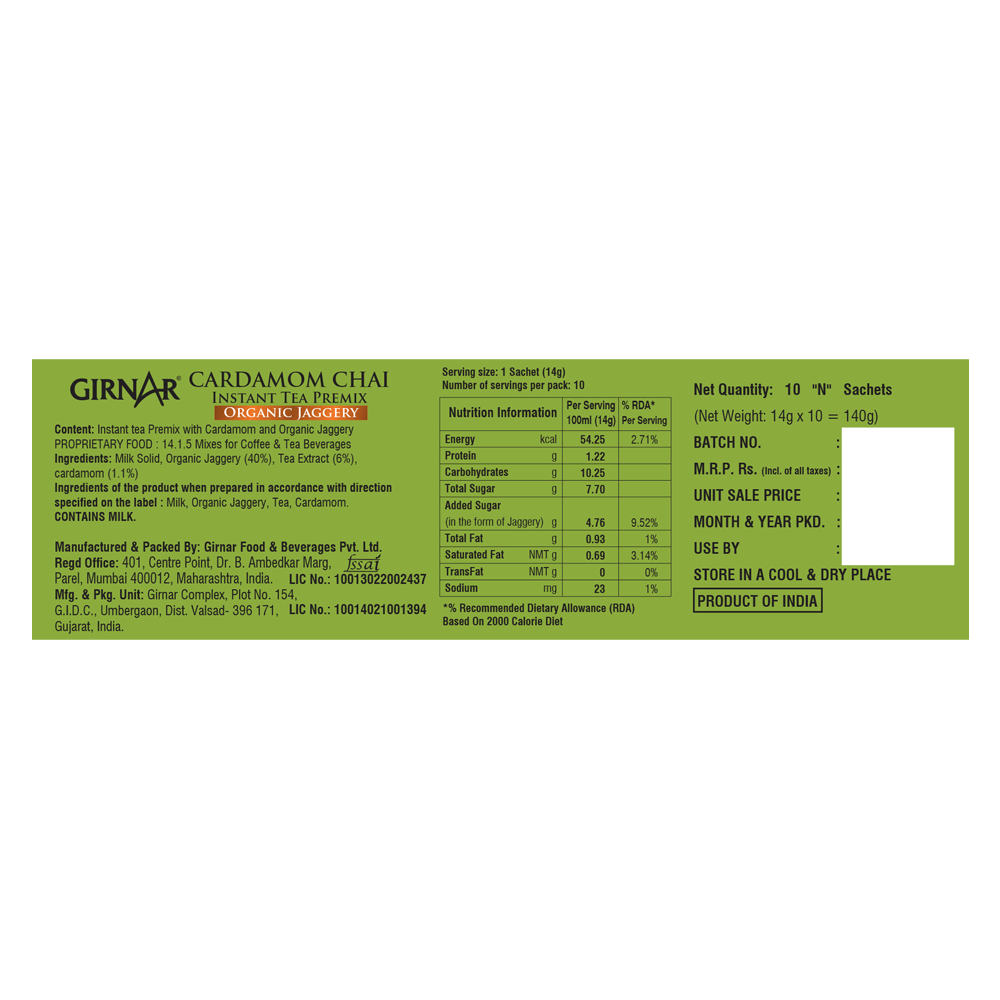 Girnar Instant Cardamom Chai Premix With Organic Jaggery
