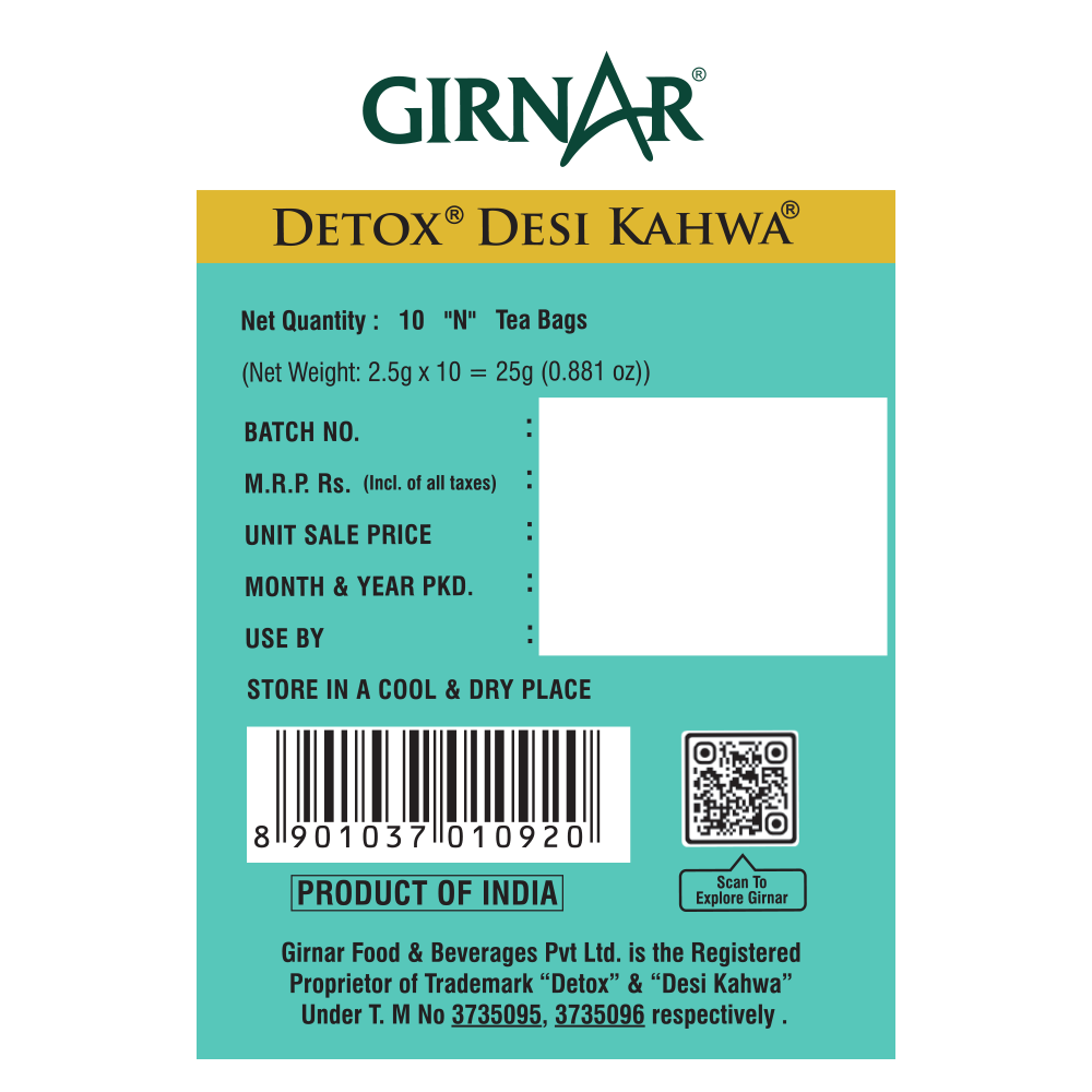 Girnar Green Tea Bags - Detox / Desi Kahwa