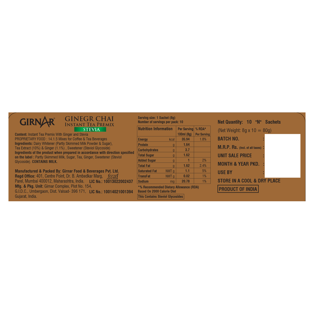 Girnar Instant Ginger Chai Premix With Stevia