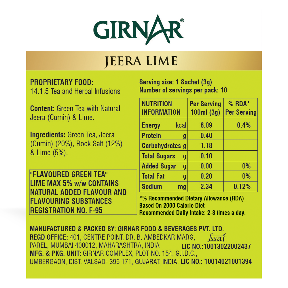 Girnar Green Tea Bags - Jeera Lime