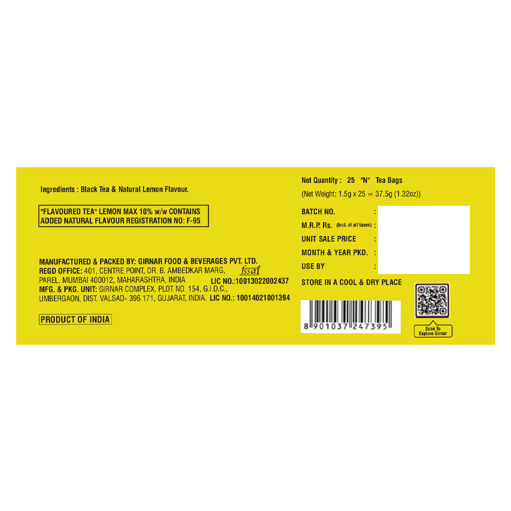 Girnar Black Tea Bags - Lemon