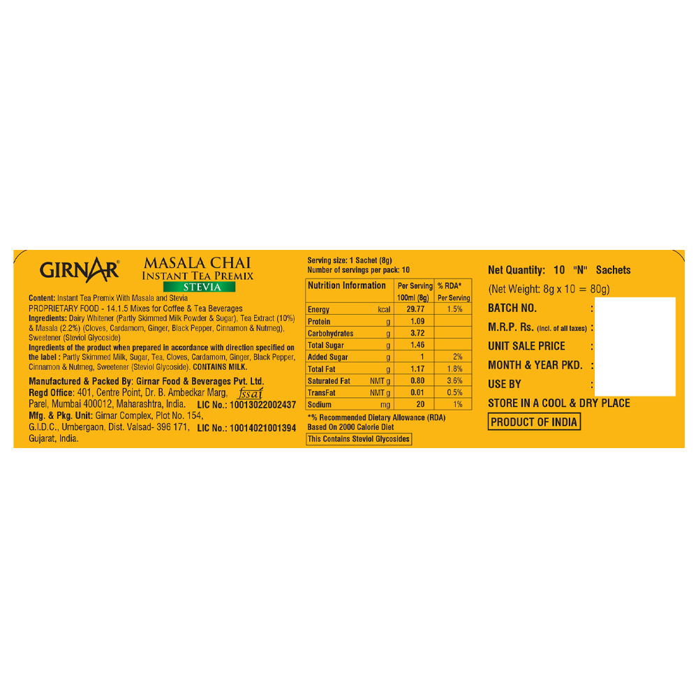 Girnar Instant Masala Chai Premix With Stevia