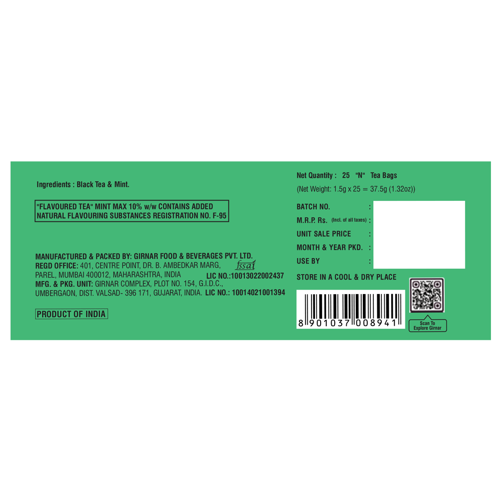 Girnar Black Tea Bags - Pudina