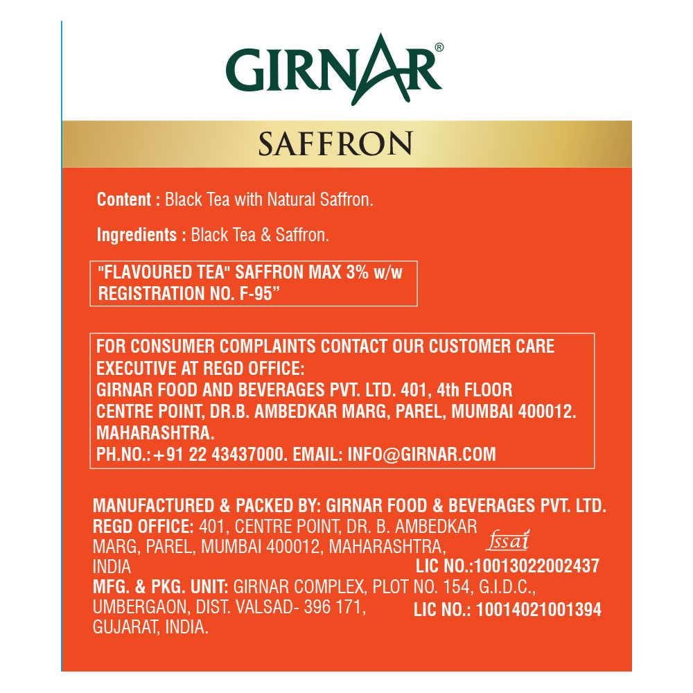 Girnar Black Tea Bags - Saffron