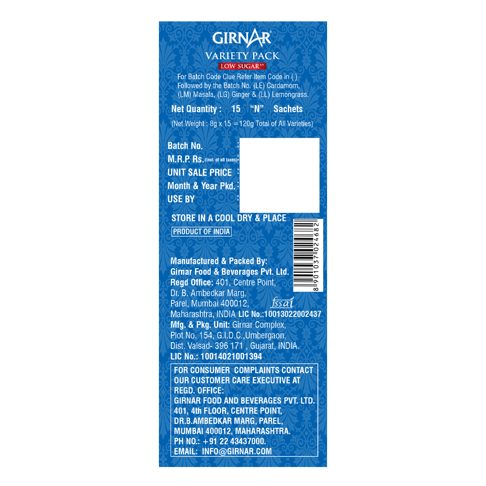 Girnar Instant Tea Premix Low Sugar Variety Pack