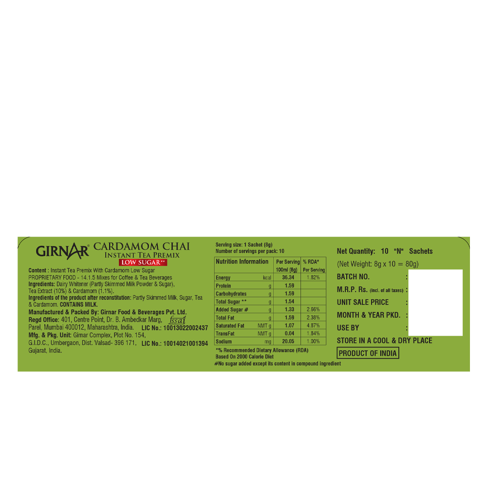 Girnar Instant Tea Premix With Cardamom (Low Sugar)
